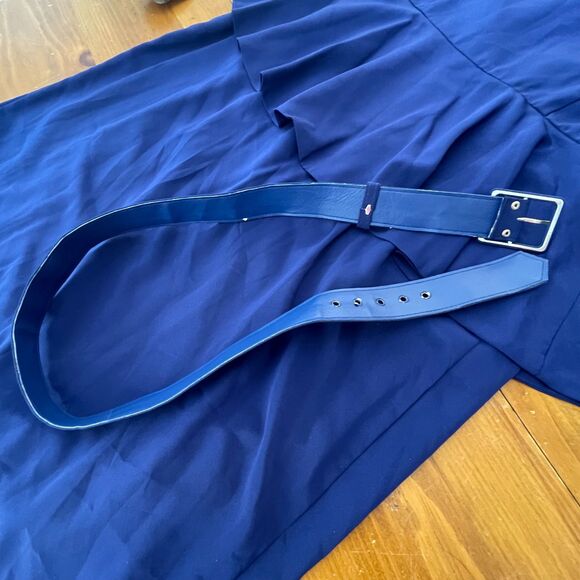 Vintage NWT Liz Roberts Navy Blue Peplum Dress Belt Womens 12 80s Secretary - Picture 4 of 9